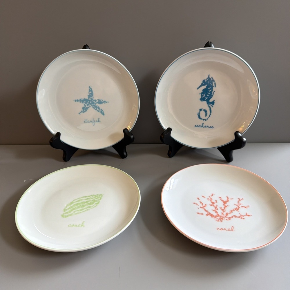 Set of 4 Boston Warehouse Porcelain Snack Dessert Tapas Plates Beach Ocean Sea